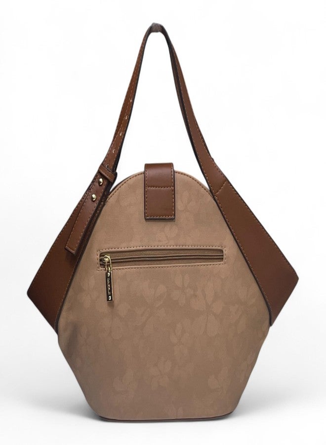 دازل حقيبة يد نسائية أنيقة من تصميم دازل | حقيبة كتف وحقيبة كروس أنيقة من الجلد الصناعي | إغلاق بقفل ذهبي (بني) - Image 3